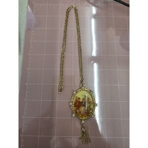 Vintage 1950s-60s Goldtone LOCKET Fragonard Courting Couple Porcelain Transfer